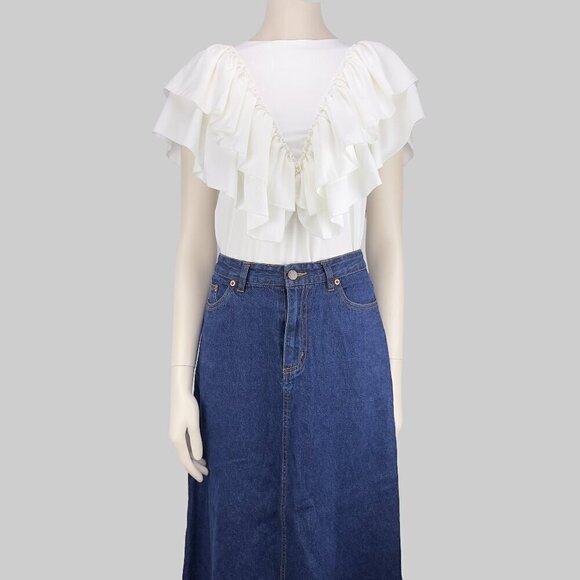 Coastal Cowgirl‎ Victorian White Blouse Flaunt Ruffles Front&Back Yakuza s S-M - Picture 2 of 15